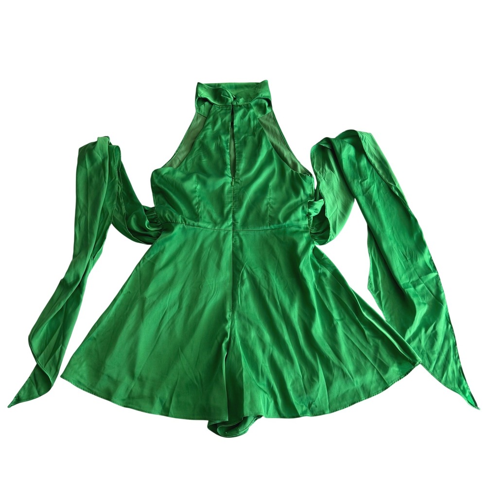 Petal & Pup NWT Odilia Tie Waist‎ Sleeveless Funnelneck Kelly Green Romper M - Picture 5 of 13
